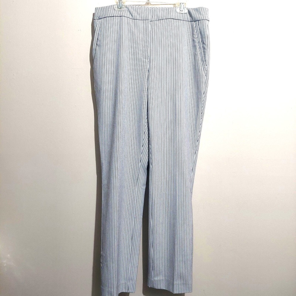 Chico's Womens 1 US 8R Straight Leg Pants Stretch Stripped Pockets Poly Rayon